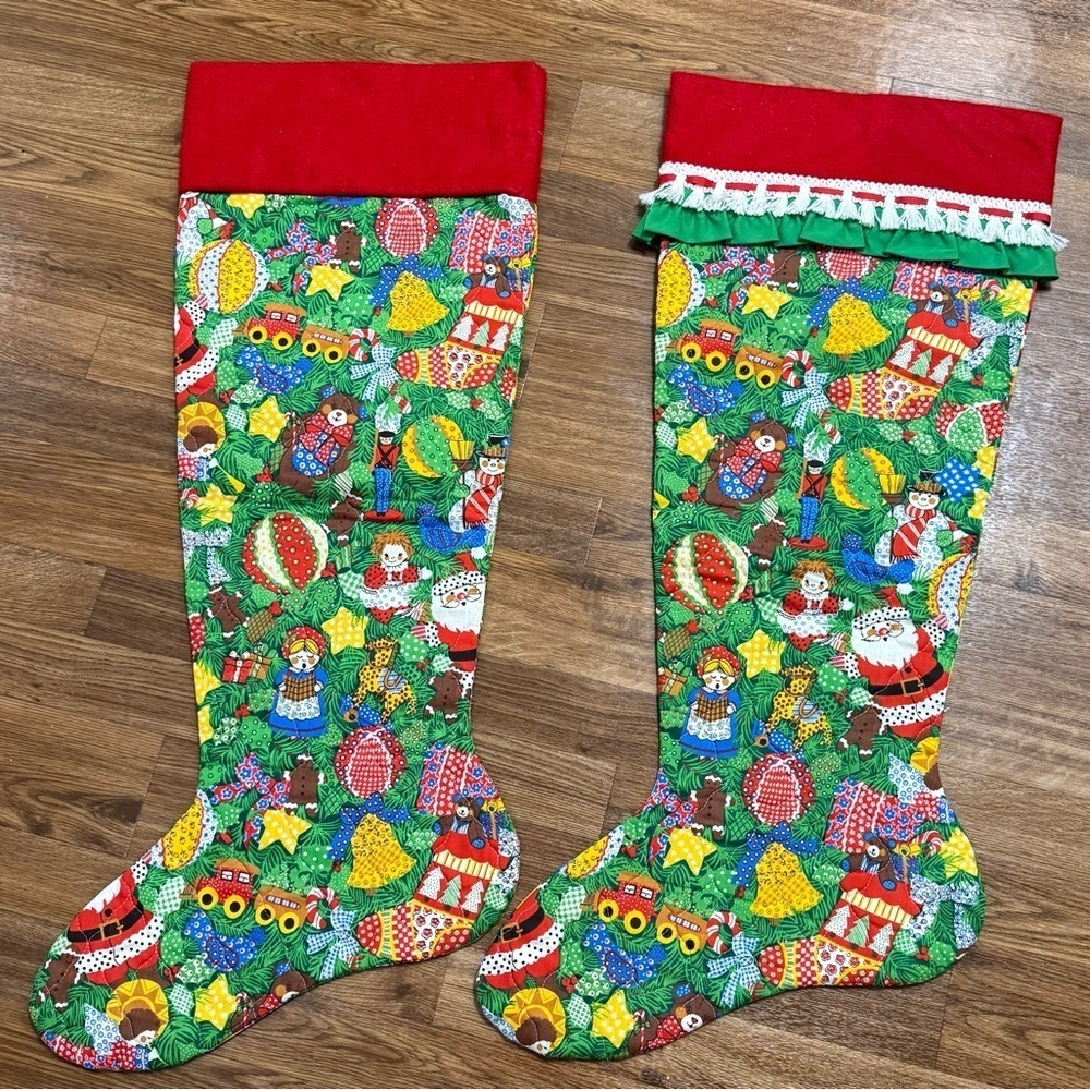 Vintage 80’s American Greetings Christmas fabric handmade Quilted XL Stocking - Picture 3 of 7